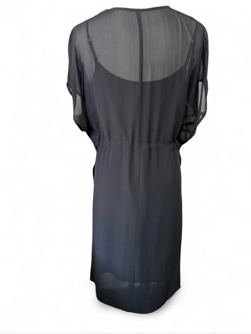 Eileen Fisher 100% Silk 2-Piece Sheer Kaftan & Slip Dress Black